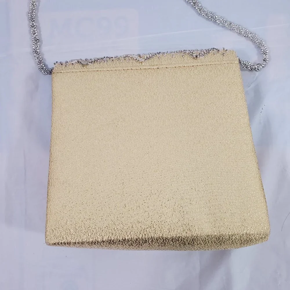 La Regale Gold Beaded Glass Beads Jeweled Trim Shoulder Evening Bag